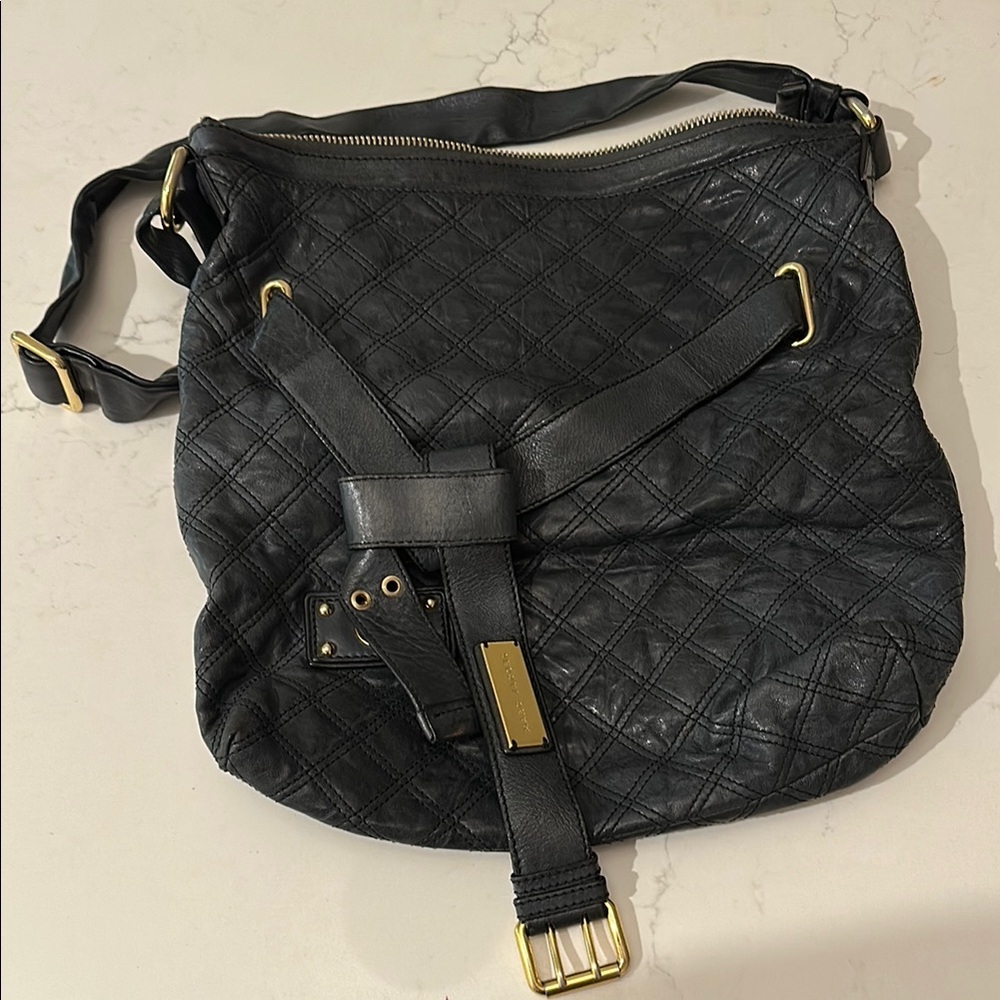 Marc Jacobs Black Quilted Shoulder Bag with Gold Accents